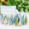 33Pcs Multicolor Mini Pine Christmas Trees Frosted Sisal Trees With Wood Base Plastic Winter Snow Ornaments Tabletop Trees Decor