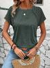 Ladies Fashion Color Block T-Shirt Lace Short Sleeve Round Neck Casual Blouse