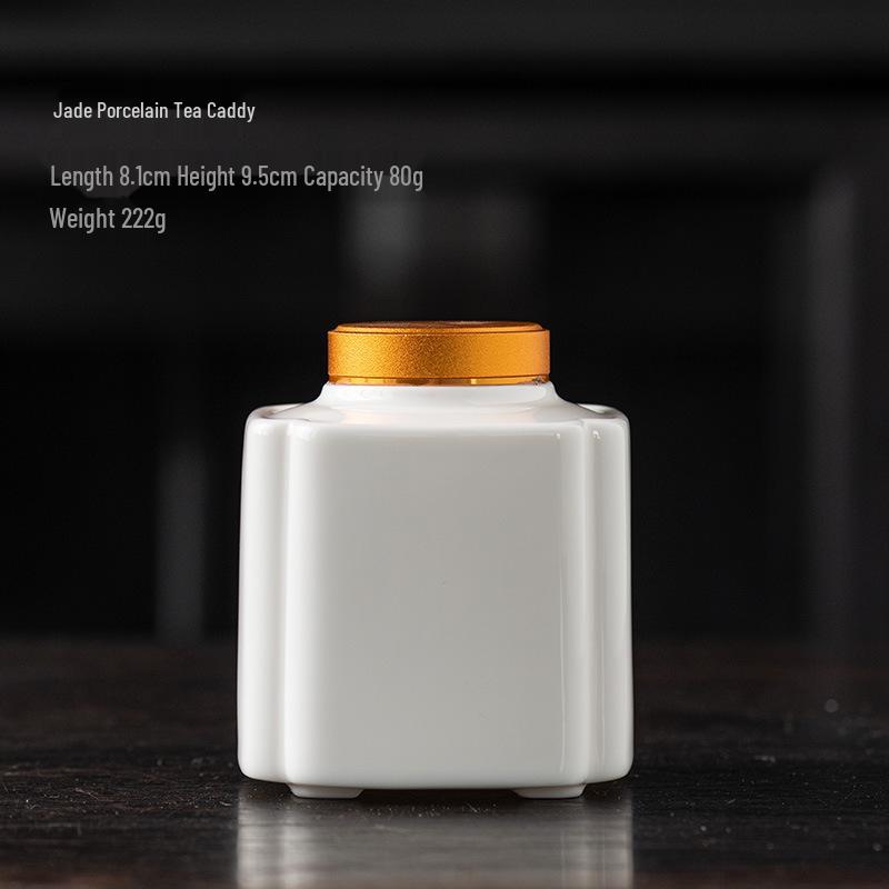 Фарфоровая чайница из жадеита с металлической крышкой - Маленькая герметичная емкость для хранения чая