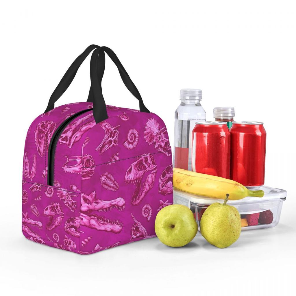 Pink Dinosaur Fossils Unearthed Insulated Lunch Bag for Women Office Cooler Thermal Food Box Tote Portable Lunch Boxes Container