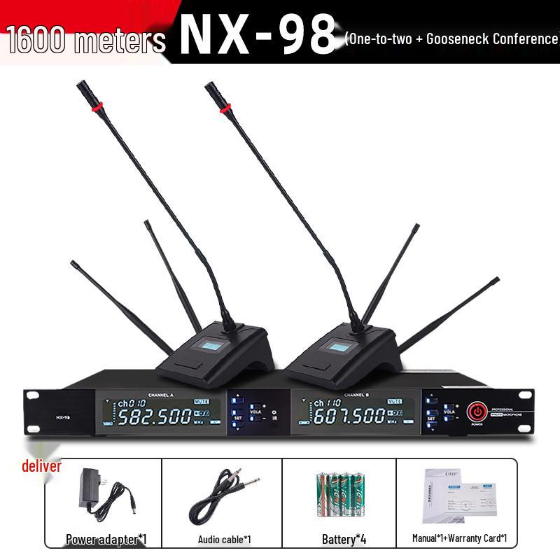 Professional UHF Dual Wireless Microphone System with Handheld and Headset for Conference, Performance, and KTV