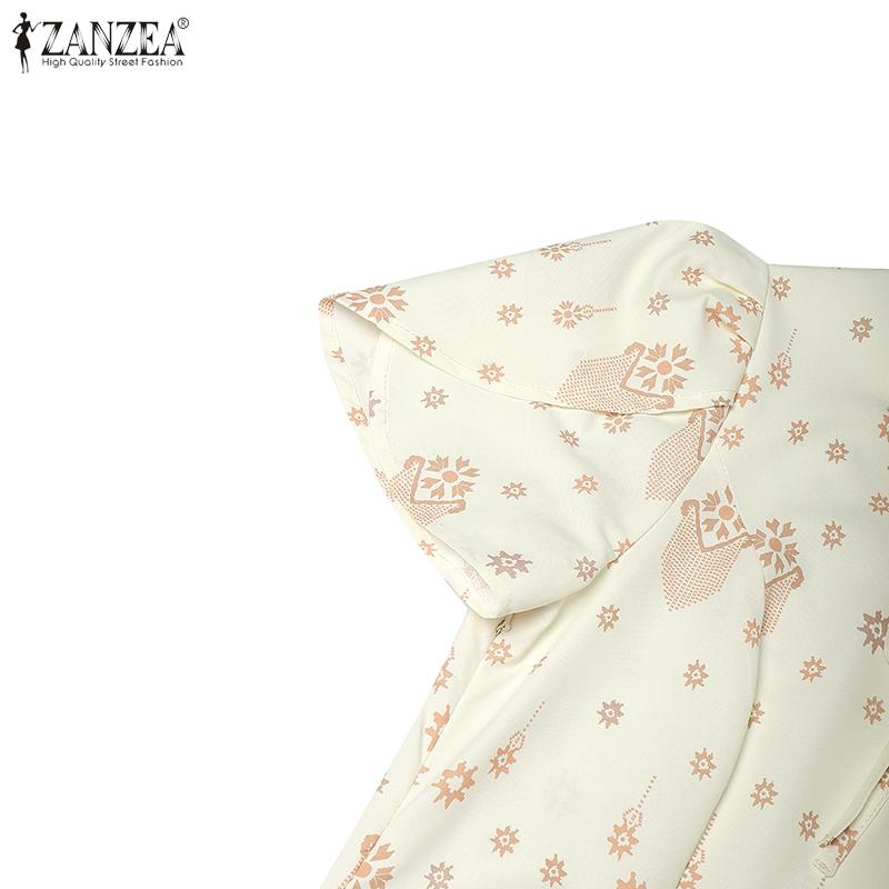 ZANZEA Vestido informal de verano con cuello redondo y manga corta estampado para mujer