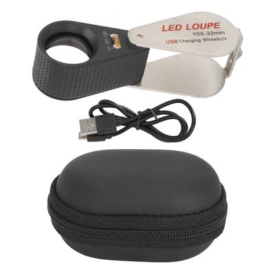 Lente d'ingrandimento da gioielliere 10X Ricaricabile Pieghevole Tascabile per Gioielli con 6 Luci LED e 7 UV