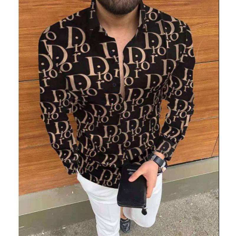2025 European & American Men's Casual Plus Size Printed Long-Sleeve Shirt