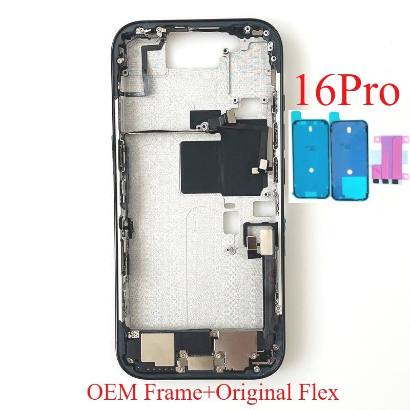 Pro iPhone 16 Pro Celý kryt Střední rám Rámeček S flex kabelem hlasitosti a napájení Boční tlačítka Šasi Náhradní díly