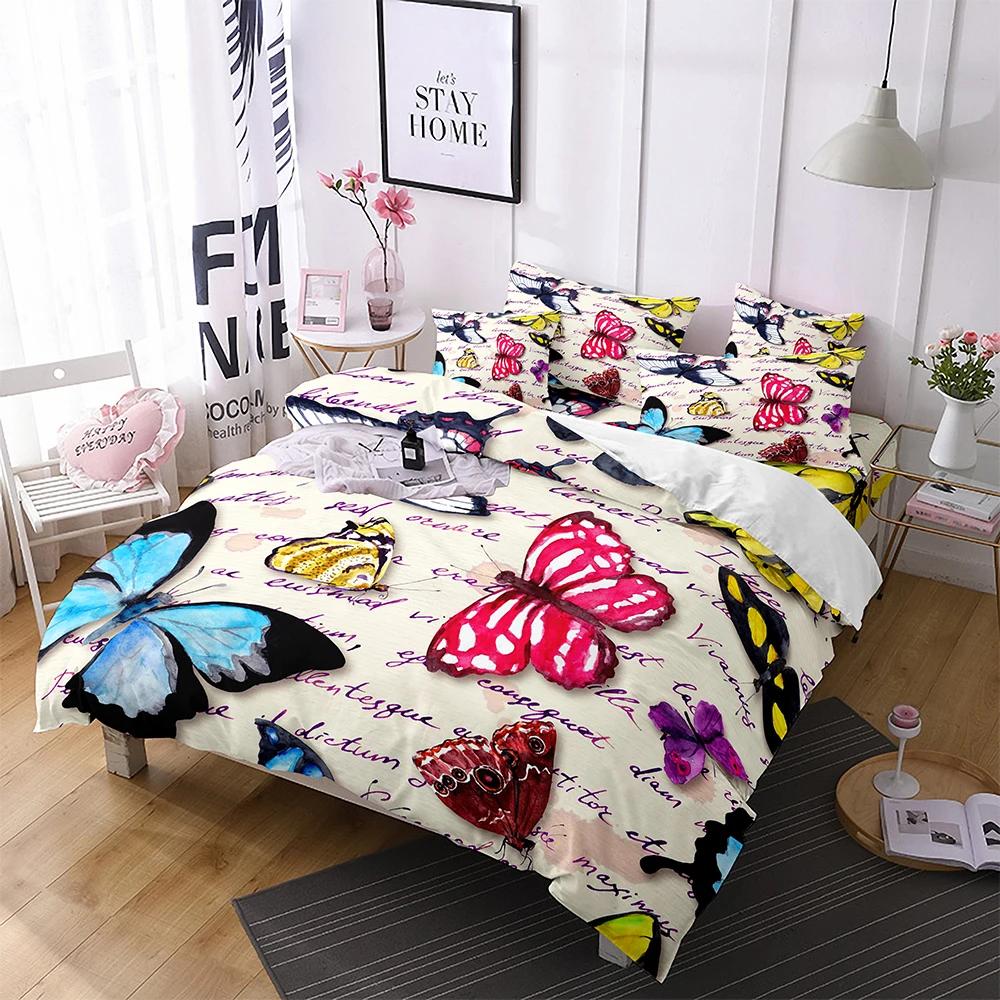 Butterfly Duvet Cover King Queen Blue Watercolor Butterflies Bedding Set For Kid Teen Flying Animal 2/3Pcs Polyester Quilt Cover