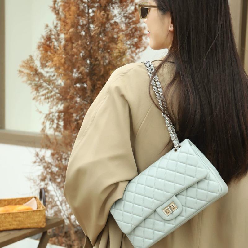 Neue Rhombus-Ketten-Tasche aus erstschichtigem Schafleder, trendige Mode, vielseitig, Pendler-, Unterarm-, Schulter-, Umhängetasche, tragbare Damentasche