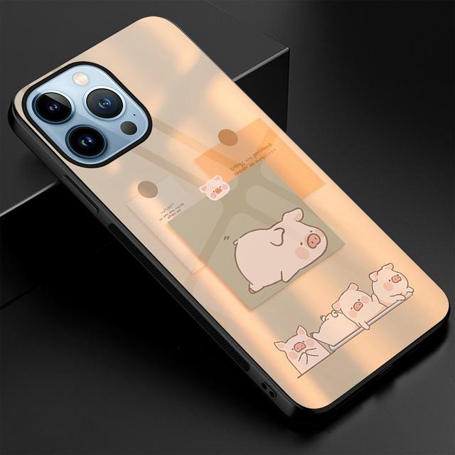 Cute Pig Case For Iphone 11 Pro Max 14 13 12 Mini Xs Xr X 7 8 6s Plus Se 2022 Luxury Tempered Glass Cover Protection Shell