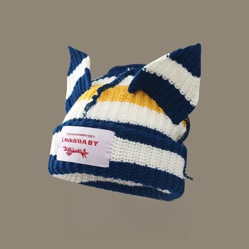 Pig Cat Ears Wool Hat Female Adult Autumn and Winter Thermal Hat Funny Cute Student Couple Knitted Hat