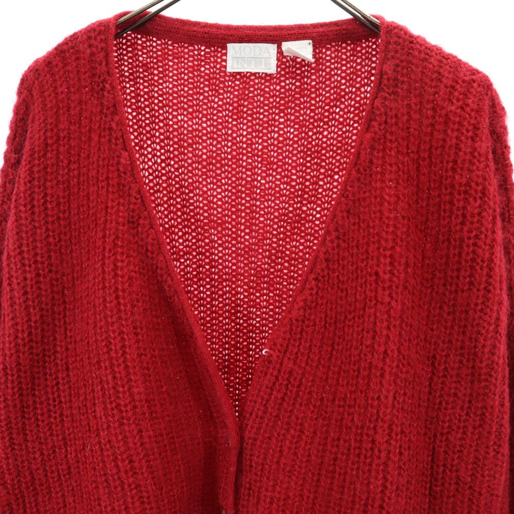 MODA INT'L 80er Mohairmischung Vintage Langarm Strickjacke L Rot Damen Gebraucht