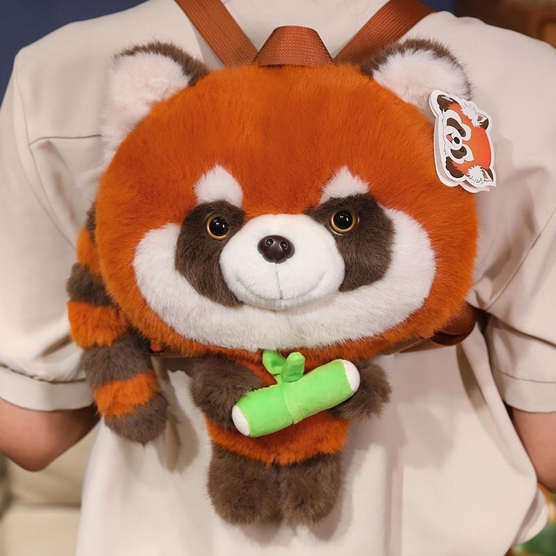Cute Red Panda Plush Backpack Kawaii Fashion Plushie Doll Stuffed Animal Panda With Bamboo Holiday Gifts 33-35cm