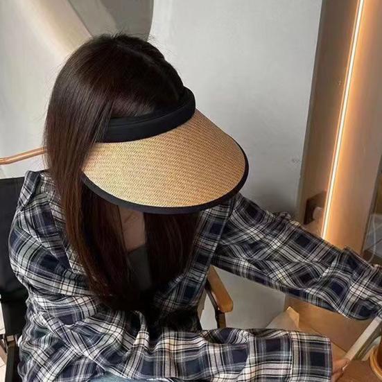 Summer Lightweight Sun Hat with And Rear Hat Foldable Straw Hollow Top Headband
