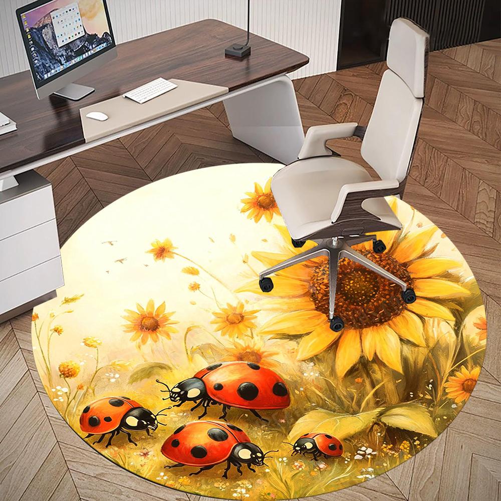 1PC Ladybugs Sunflowers Office Round Area Rug, Under Office Chairs Bedroom Living Room Home Decor, Carpet for Office -1110090