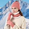 3Pcs/Set Winter Knitted Scarf Gloves Set Pom Pom Ball Fleece Lining Brimless Hat Touchscreen Gloves Neck Warmer Set