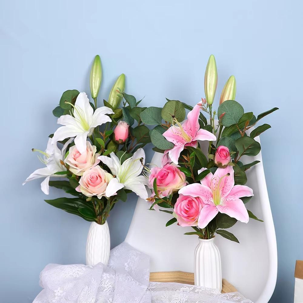 65cm Artificial Lily Flower Silk Wedding Bridal Bouquet New Fake Lily Bouquet  Living Room Decor
