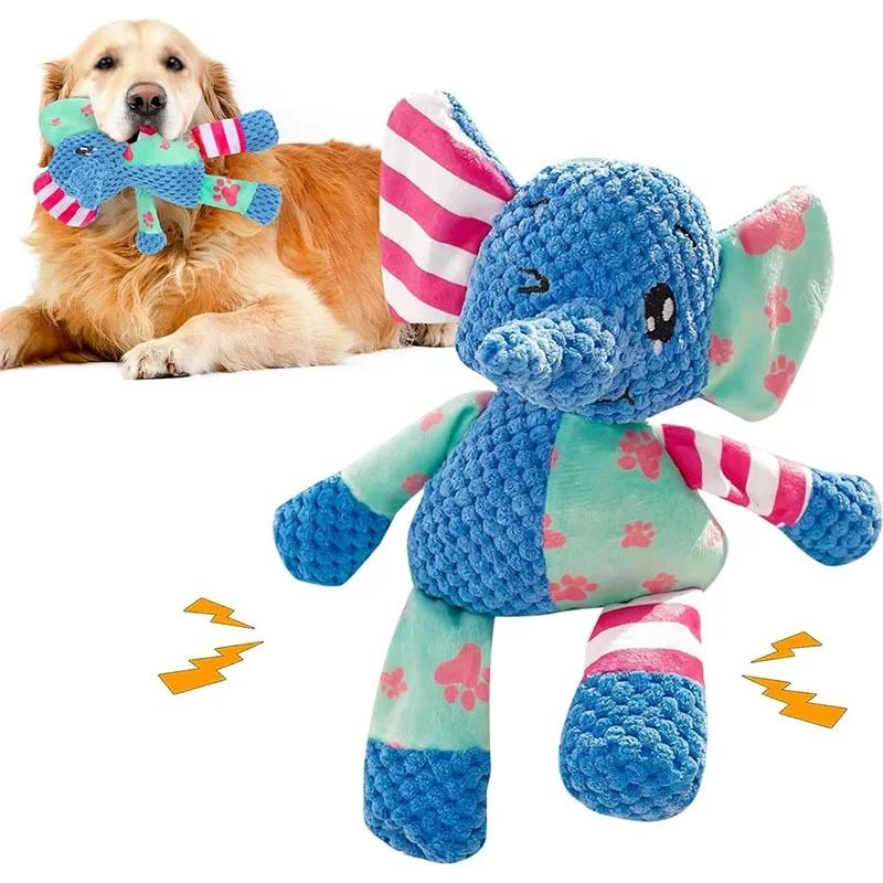 Patchwork Pet Plush Squeaky Toy Bite-Resistant Dog Chew Toy Interactive Elephant Fox Rabbit Doll