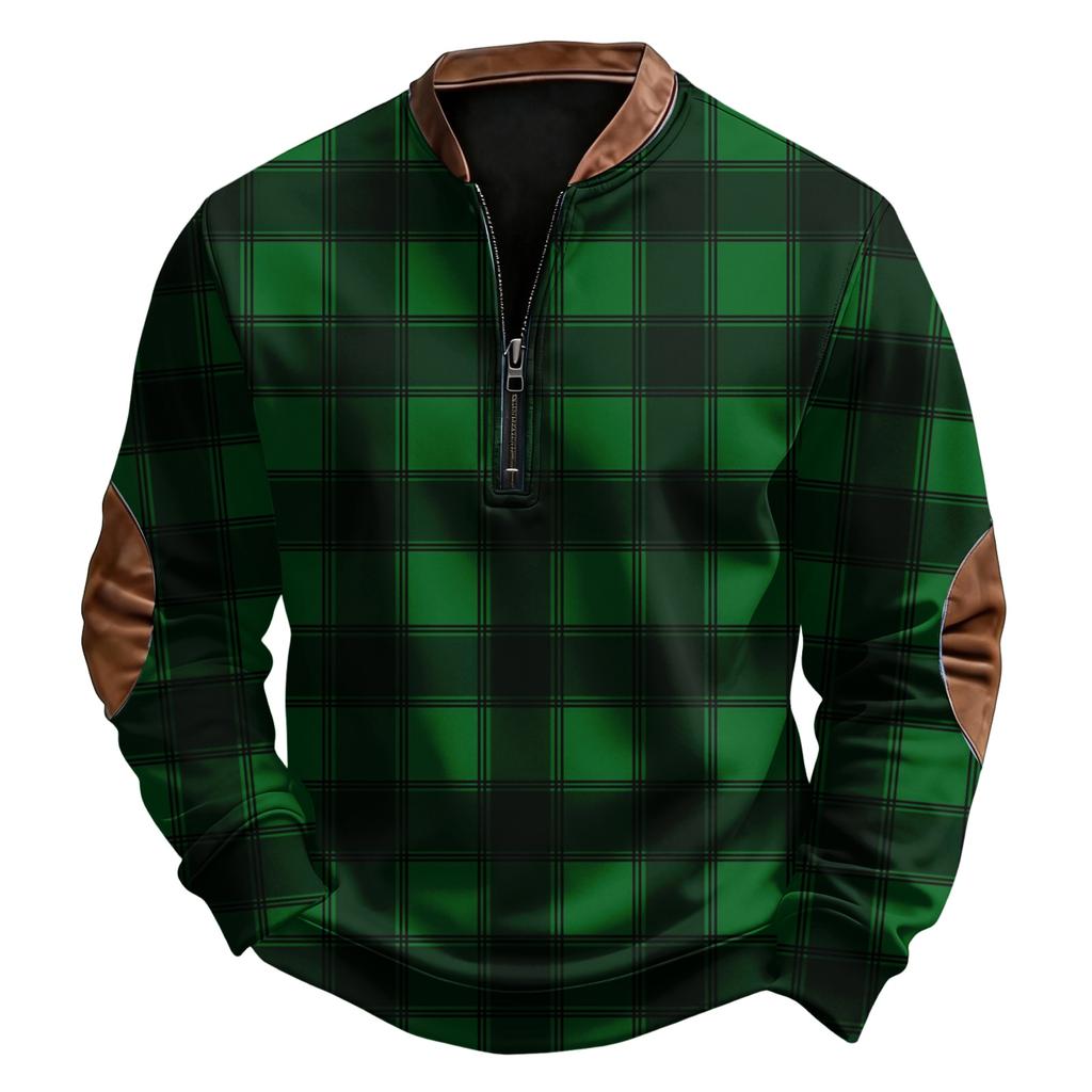 Herr Casual, Trendig, Retro Amerikanskt Rutigt Tryck Rundhals Långärmad Halv-dragkedja En-del Sweatshirt