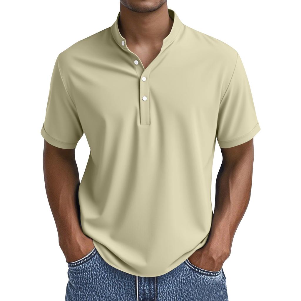 Men's Summer Solid Color Button Collar Short Sleeve Tops Men's Casual Loose Fashion Tops