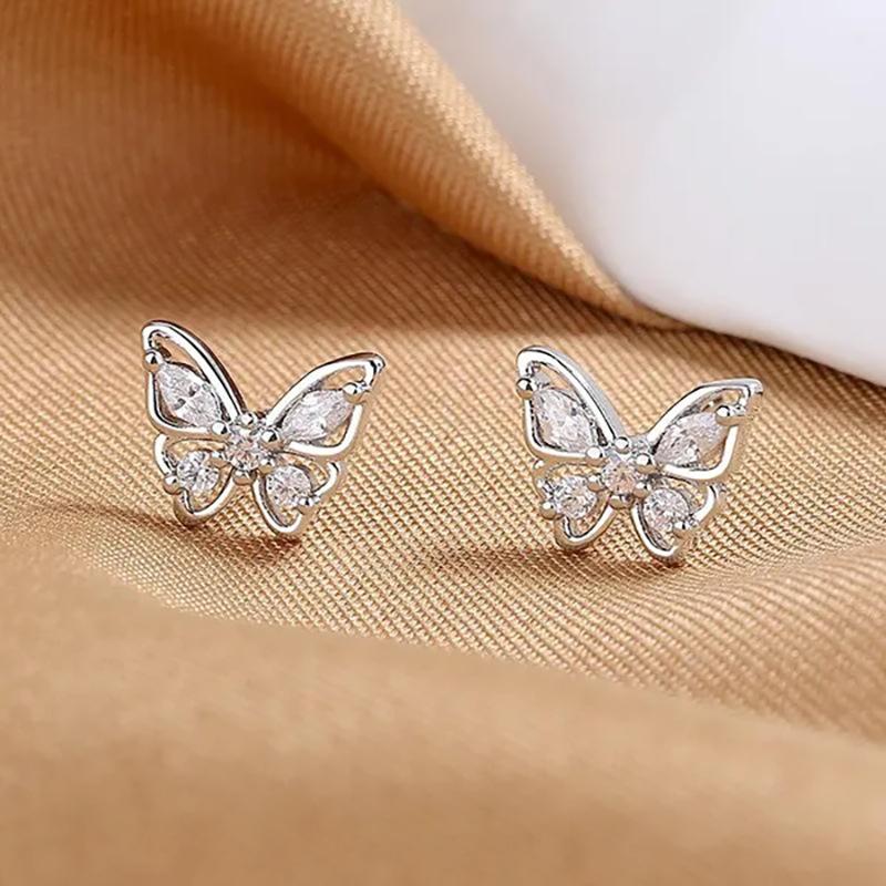 

1 Pair, Fashionable, Inlaid with Synthetic Zircon, Exquisite and Versatile, Butterfly Stud Earrings.
