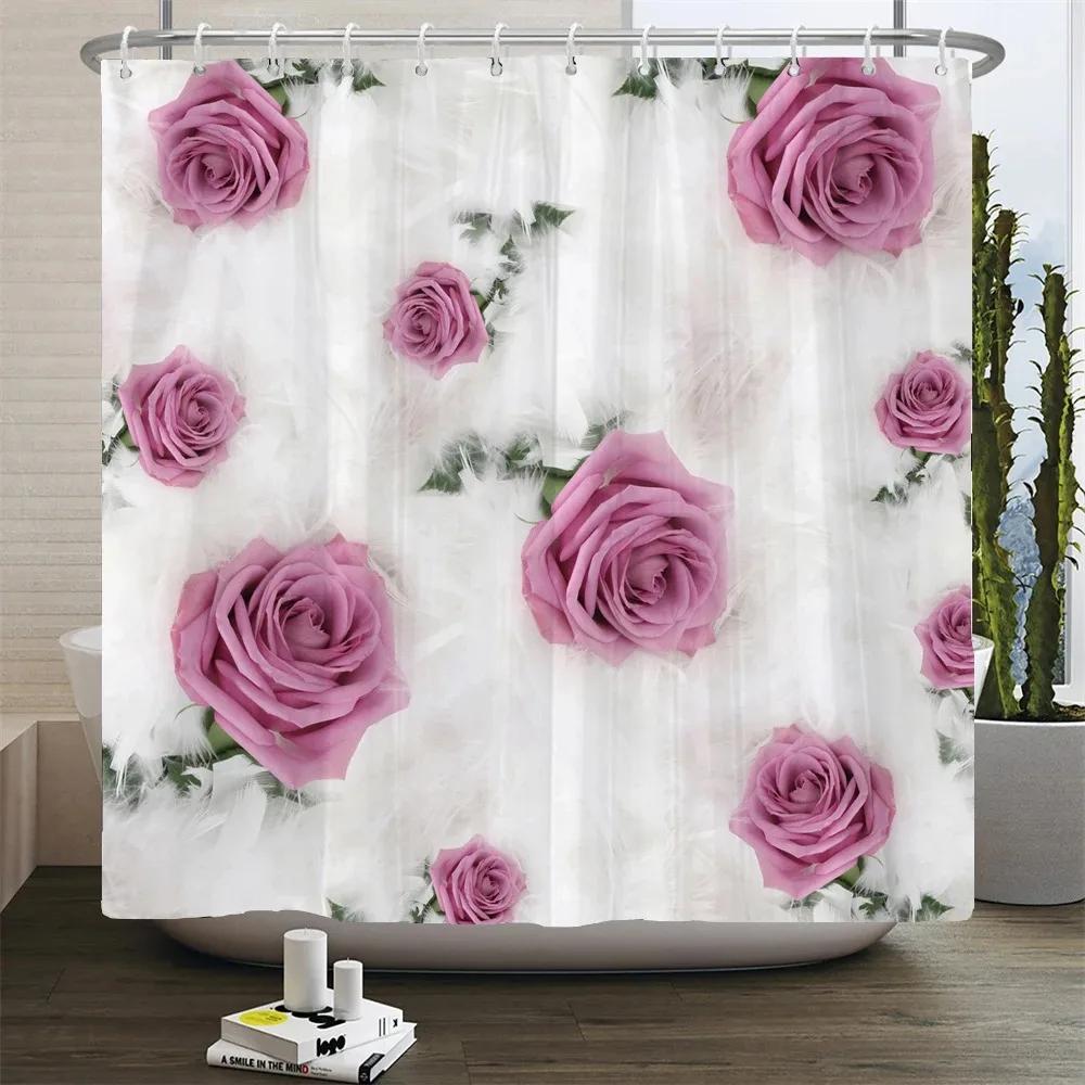 Beautiful Flowers Printed Shower Curtain Waterproof Polyester Curtain With Hook Decoration Bathroom Curtain 3D Shower Curtains
