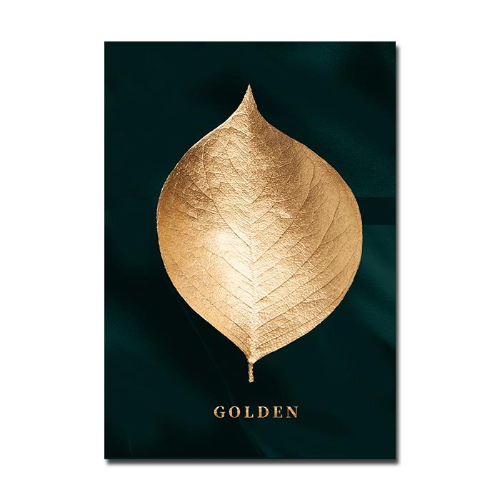 Nordisk dekorasjon Golden Leaf Canvas Abstrakt maleri Veggkunstplakat og trykk Dekorative bilder til stuen Home Decor