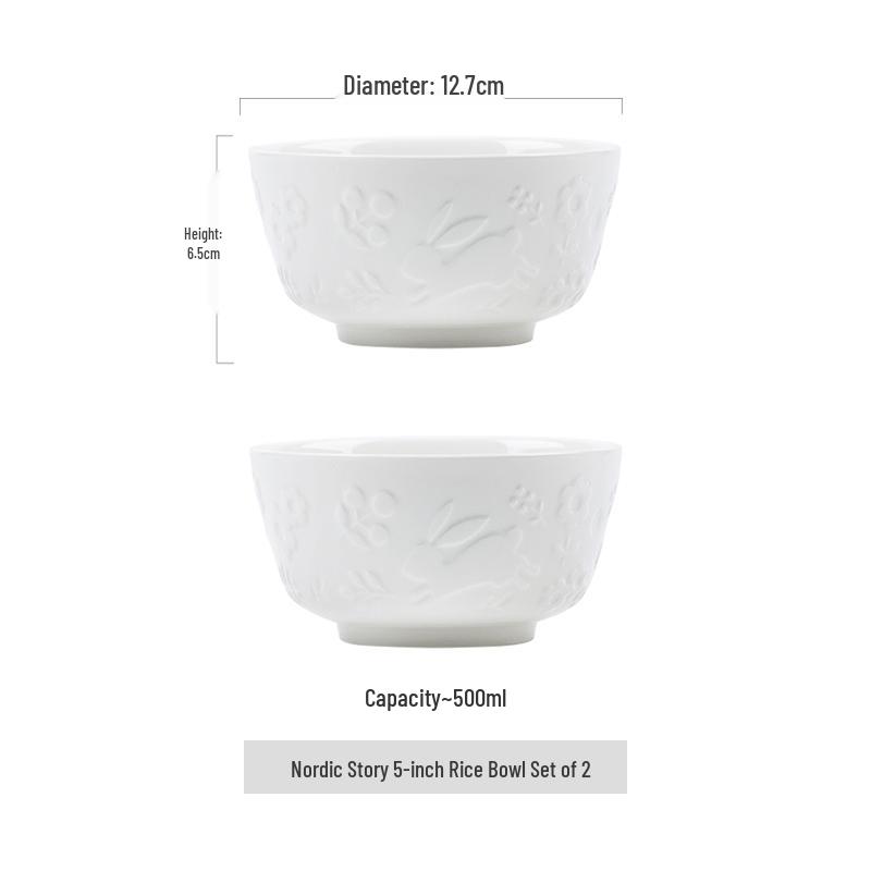 Французский набор керамических рисовых мисок и тарелок с подглазурной росписью - Стильная посуда 5 дюймов.