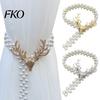 Stretchable Curtain Tiebacks Deer Head Tieback, Faux Pearl Beaded Stretch Holder, Easy To Use Ties Adjustable Holdback for Bedroom Living Room Window