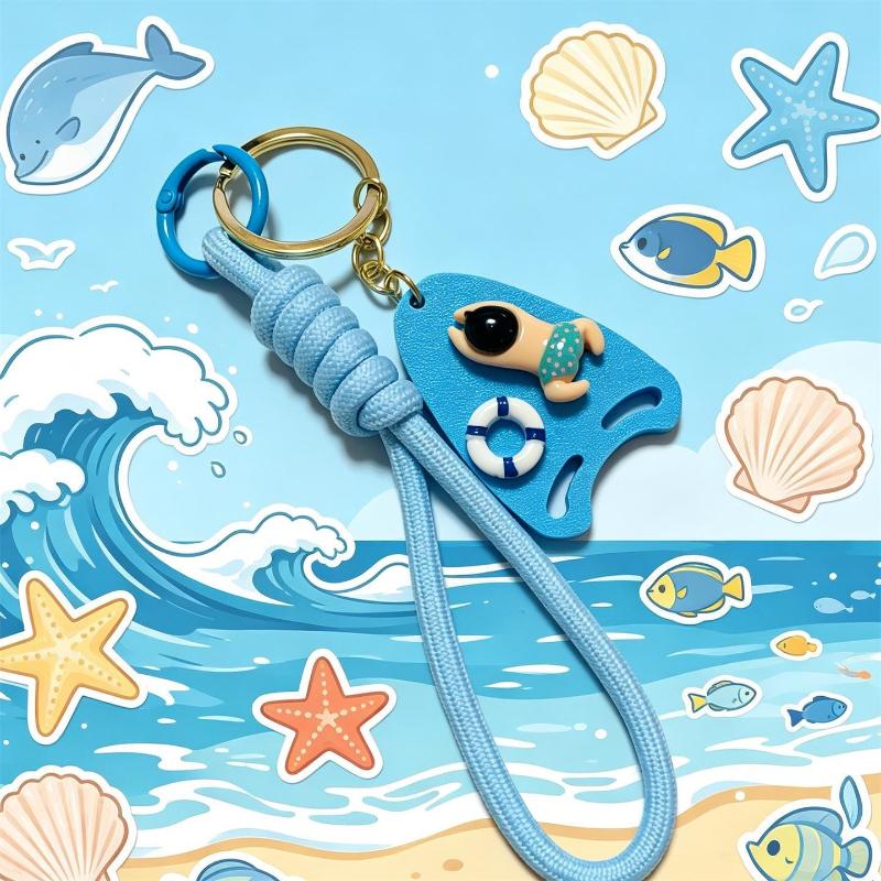 Swimming Girl Cute Handmade Keychain Blue Pool Board Pendant Lovely Summer Decor for Backpack Luggage Accessory