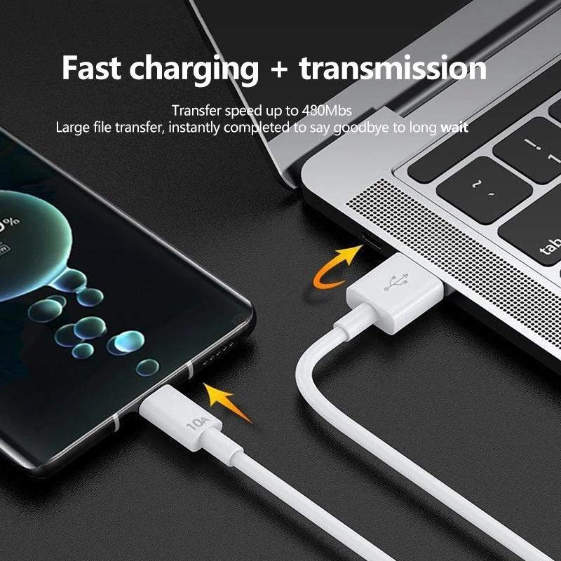1/2pcs 120W 10A USB To Type C Fast Charging Cable For Huawei Nova Xiaomi 14 Redmi Quick Charge Phones Data Cable 0.3M 1M 1.5M 2M