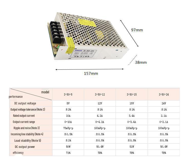 Huguang 50W Single Group Switching Power Supply S-50 Series (5V/12V/15V/24V/36V/48V)