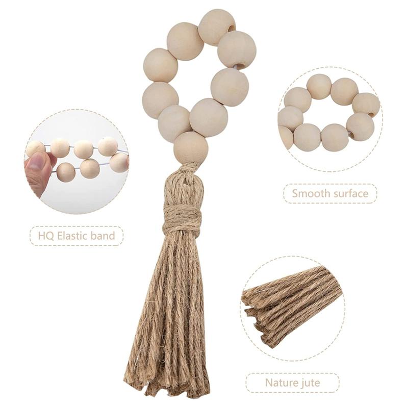 M-Modern-12PCS Natural Wooden Beads Napkin Rings With Tassels Napkin Holders For Christmas Farmhouse Wedding Home Table Decor