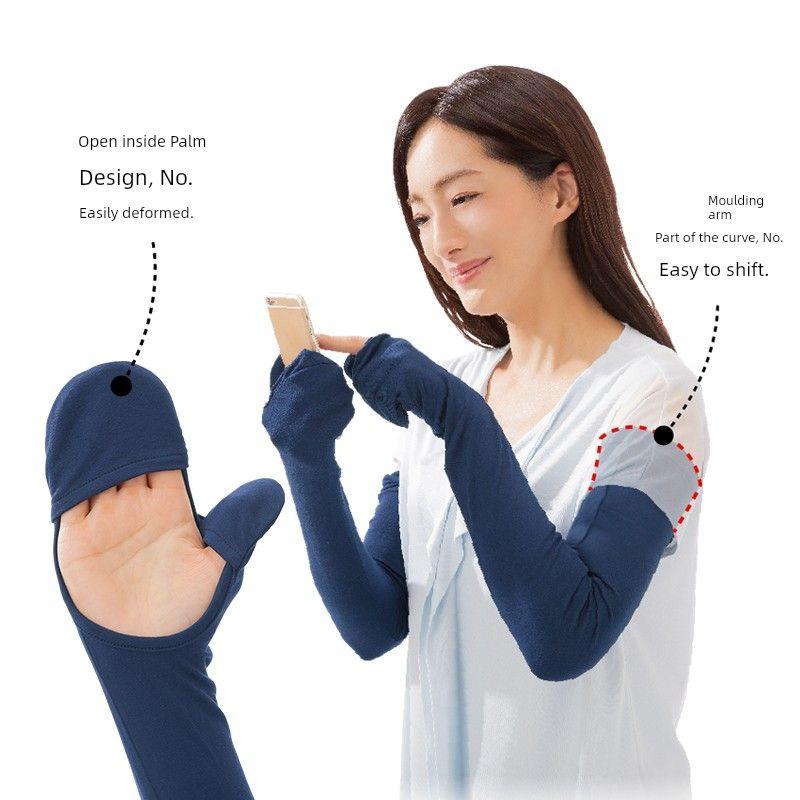 

Uvcut Sun Protection Oversleeve Japanese Ice Sun Protection Ice Sleeve Women s Extended Finger Gloves Mid Length Long Length Bag Finger Summer Handbag navy blue