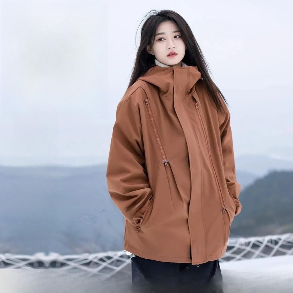 Herren- und Damen-Gleiche Doppelreißverschluss Schlichtes Design Mehrreißverschlussjacke Bergjacke