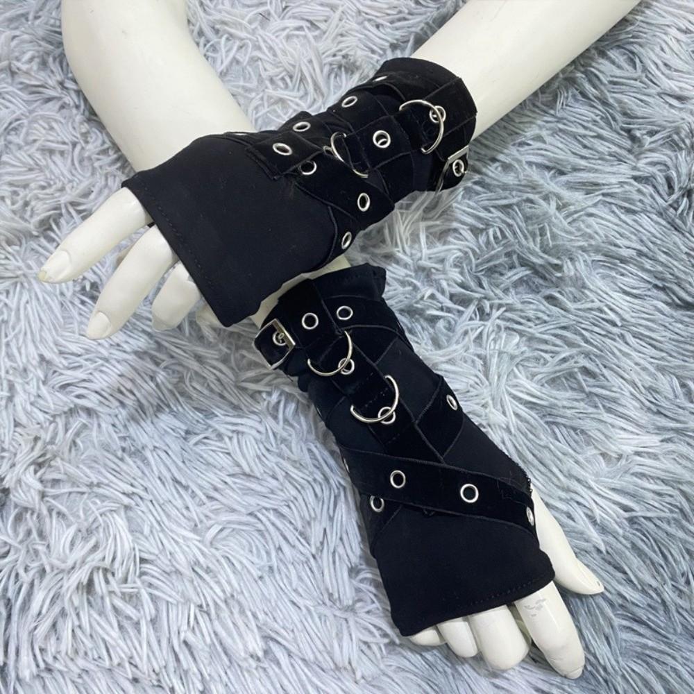 Y2K Punk Wristband Black Fingerless Mittens Fashion Arm Cover Cosplay