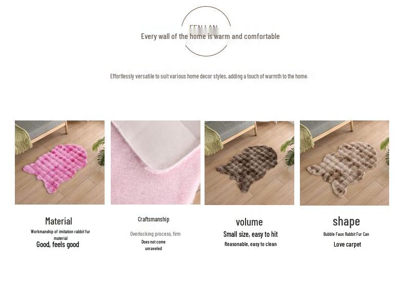 Bubble Fleece Faux Rabbit Fur Carpet - Full Coverage Tatami Floor Mat for Home, Bedroom, Living Room, or Bedside