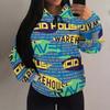 Women's Black Printed Hooded Sweatshirt with Patch Pocket - MH548
