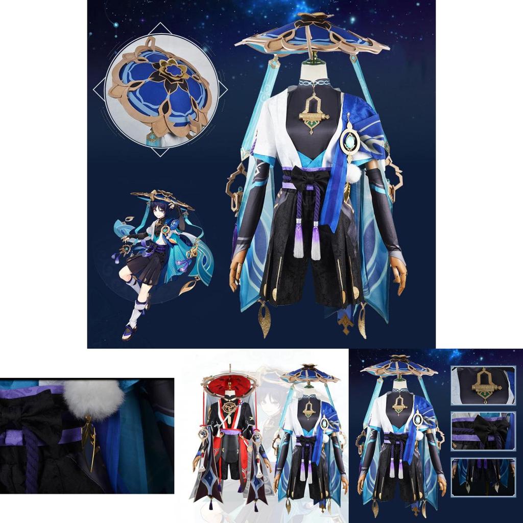 Gorgeous Genshin Impact Kunikuzushi-wanderer Balladeer Cosplay Bamboo Hat Adult Costume