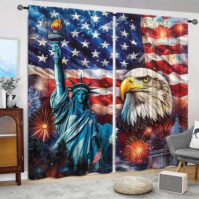 2pcs United States Flag Printed Curtain for Home Decor - Rod Pocket Window Treatment for Bedroom