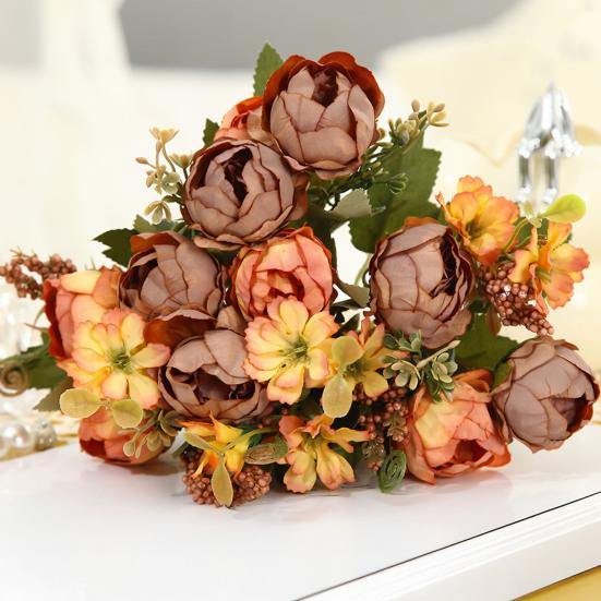 Pivoines Artificielles Fleur Mélange de Fleurs de Pivoine Artificielle Tige de Fleur Fausse Soie Toucher Réel Bouquet pour Arrangements Floraux Table à Manger Fête de Mariage Centre de Table