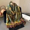 Classic versatile silk scarf women's spring and autumn summer thin mulberry silk scarf long beige plaid shawl dual-purpose