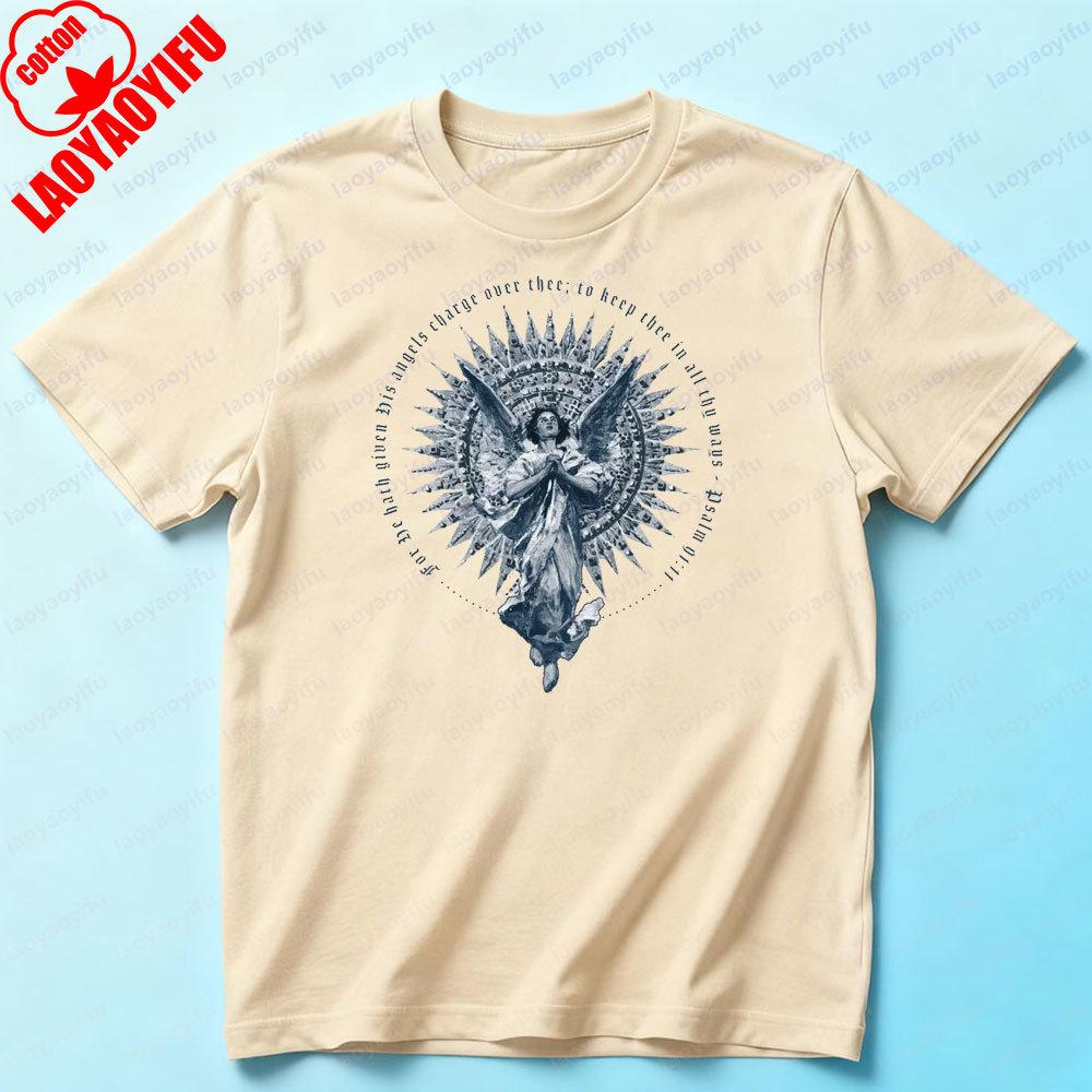 Angel Psalm 9111 Tshirt Vintage Angel Graphic Printed Tshirt Believer Men Women Daily Life Cotton Tee Trendy Style Shirt