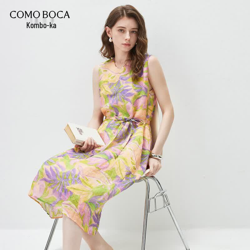 Kemengboka 2026 S/S Women's Linen Sleeveless Tie-Waist Resort Dress