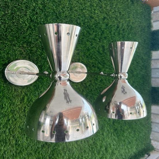 Set of 2 Mid-Century Modern Italian Double Wall Sconce Lighting Fixture for Bathroom or Washbasin Décor