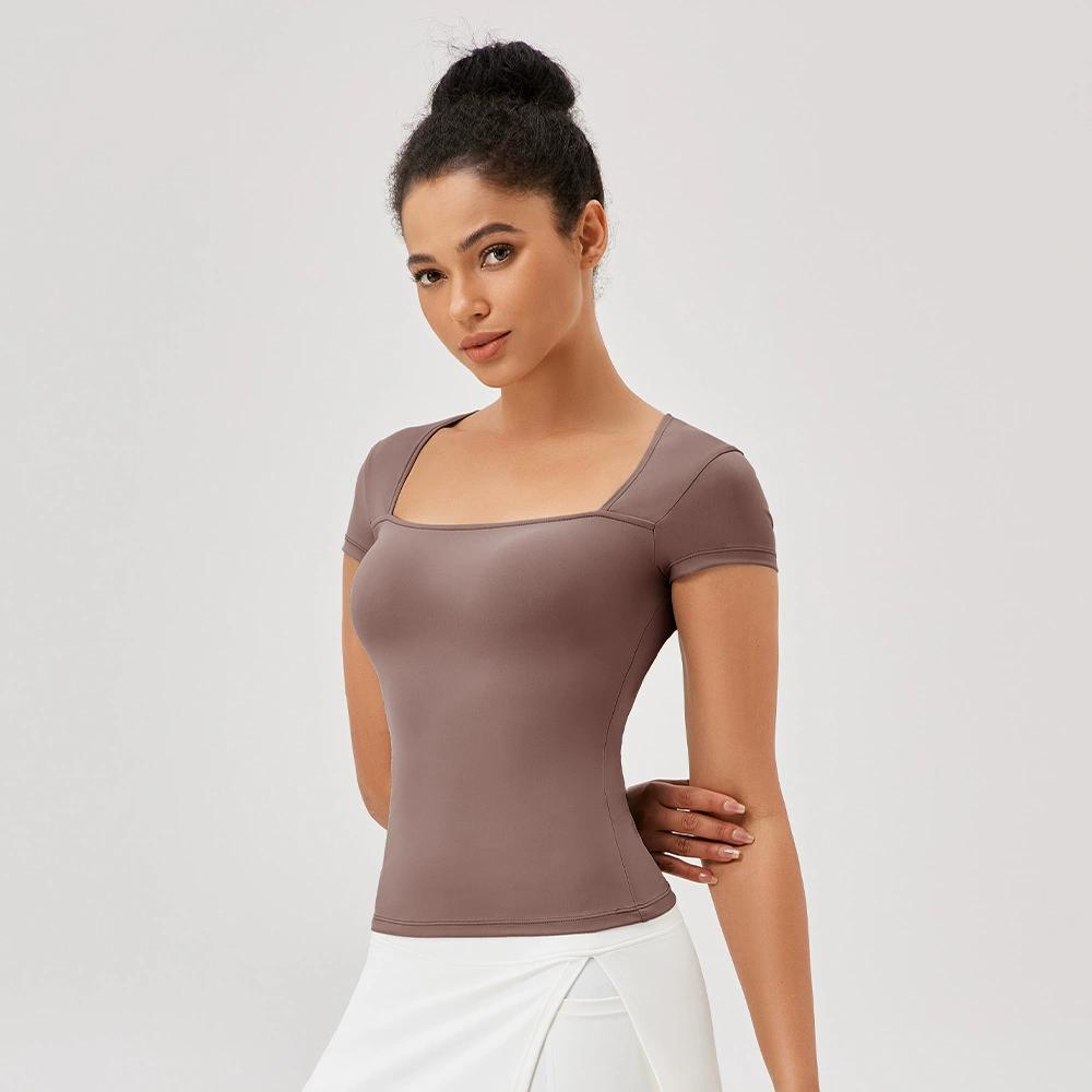 

Новая женская спортивная футболка для бега, фитнеса, йоги, облегающая, легкая, отводящая пот, быстросохнущая, сетчатая, эластичная, с коротким рукавом XXL фиолетовый