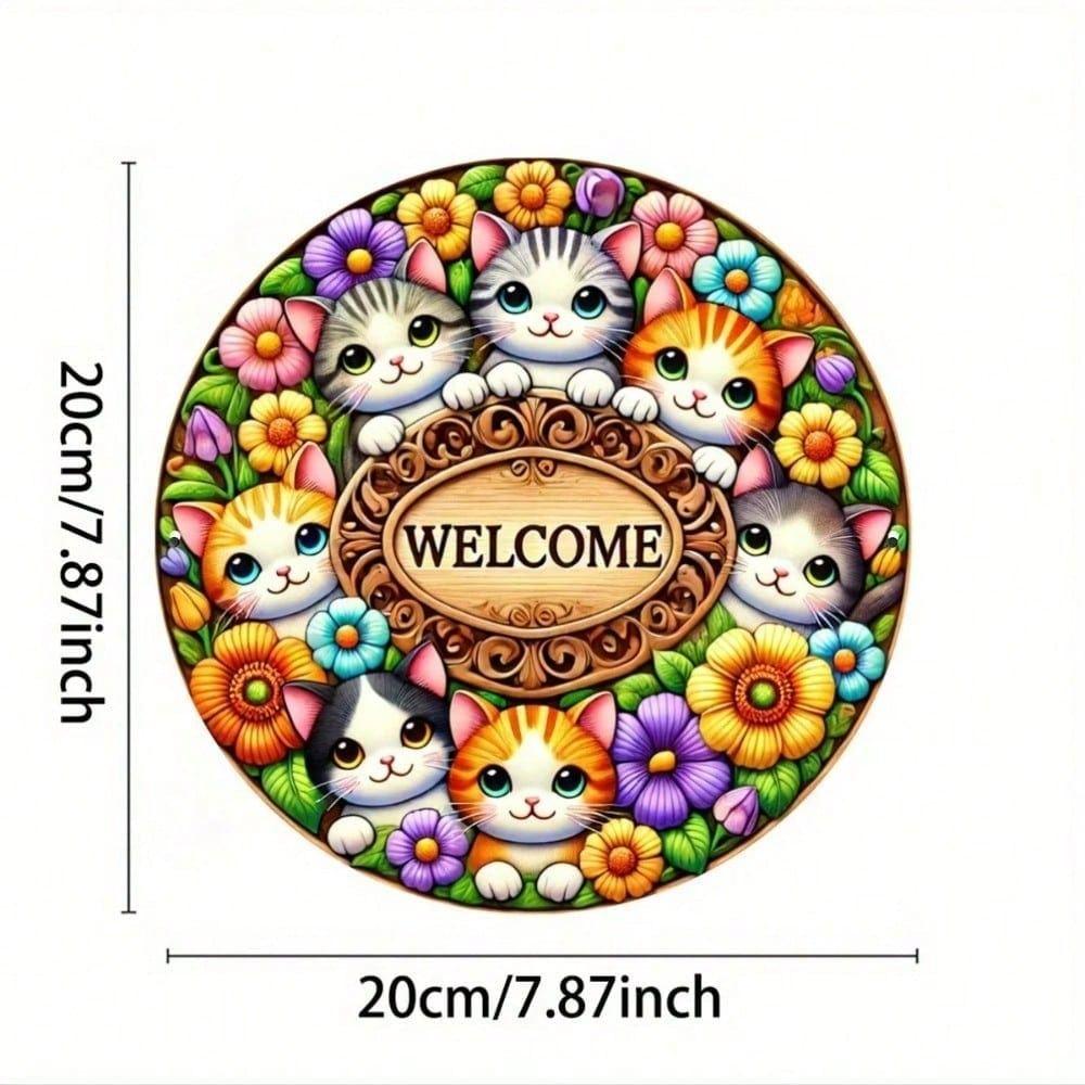 

Metal Wall Art Cat Flower Vintage Home Decor Welcome Sign