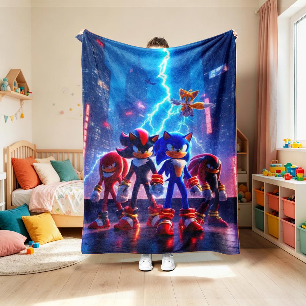 Sonic Throw Blanket Cartoon Flannel Blanket Soft and Warm for Living Room Bedroom Car Camping Throw Blanket Full Size best gifts