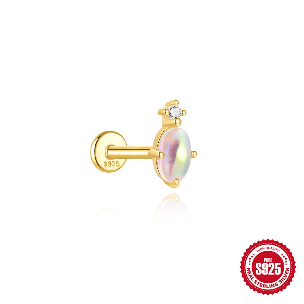 S925 Sterling Silver Fashion Water Drop Opal Horse Eye Flat Bottom Piercing Nails Women'S Universal Earbone Stud Earrings