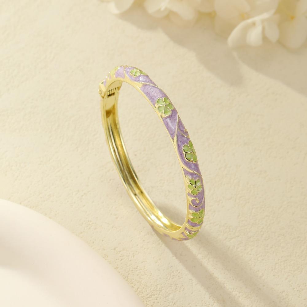 Cloisonne Enamel Enamel Dropped Glaze Bangle Vintage Oil Drop Bracelet Daily Wear зелёный/фиолетовый