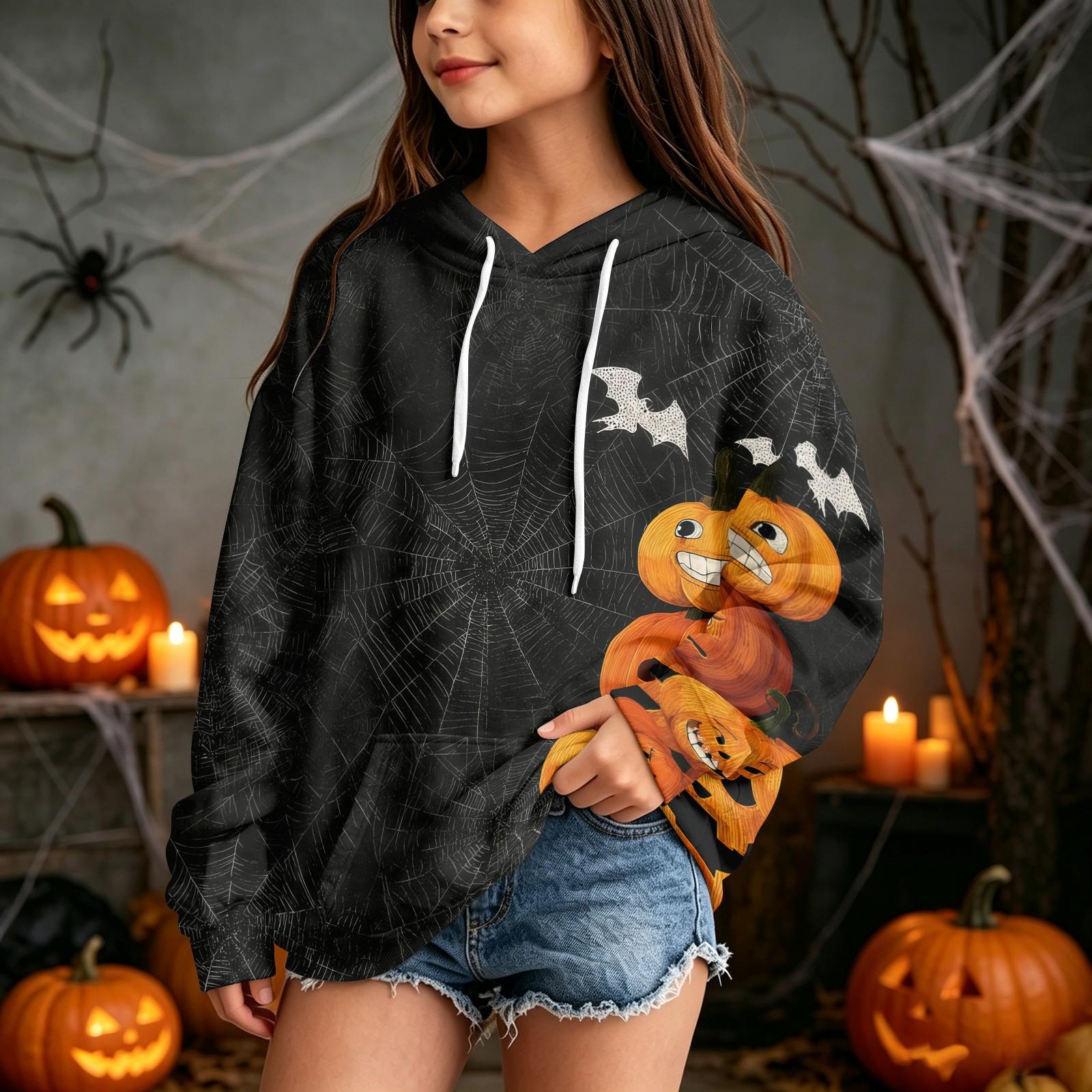Kids Halloween Print Hoodie Pullover Sweatshirt for Boys Girls Casual Wear 120