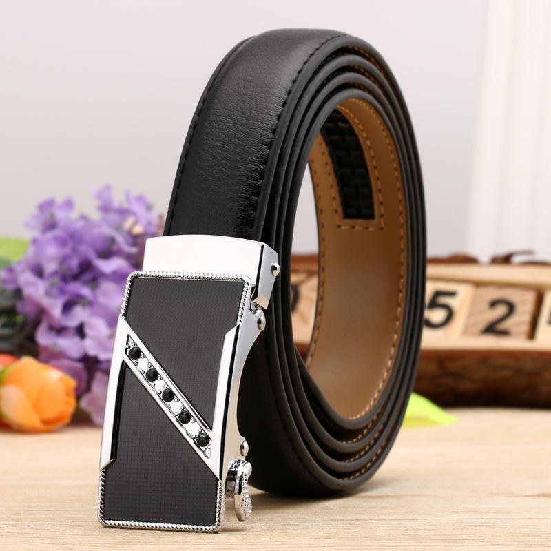 Women's Casual Double-Sided Lychee Pattern Leather Belt with Automatic Buckle